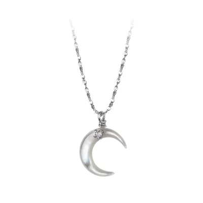 S925 Sterling Silver Ins Style Diamond Shell Moon Necklace Temperament Design Neck Jewelry