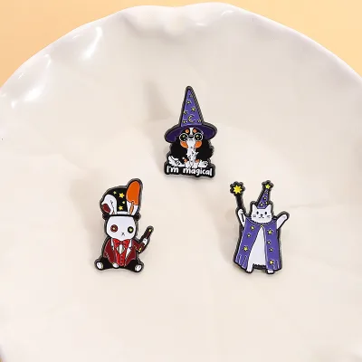Cute Rabbit Cat Magic Metal Enamel Brooch New Product Brooch Customizable