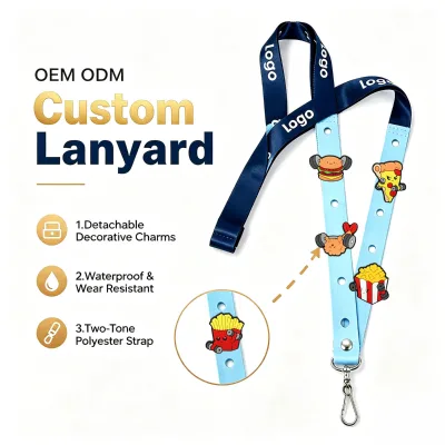 Odm Custom Hole Lanyard With Detachable Cartoon Weightlifting Fast Food Themed Diy Pvc Charms for Staff Id Vip Pass Corporate