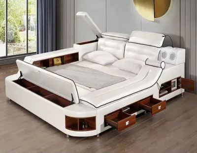 Contemporary Bedroom Multifunctional Bed with Massage Double Bed Design with Storage