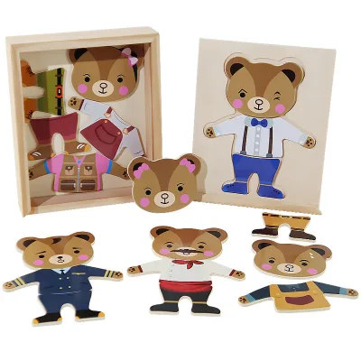Children's DIY Wooden Bear Dress-Up Puzzle Game 3D PC Material Fine Motor Skills & Early Education Toy for Ages 5-7 Years