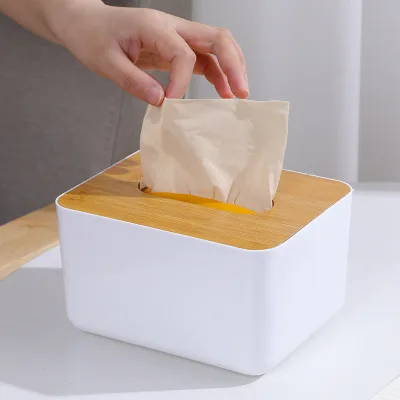 Transparent Tissue Boxes Household Square Table Napkin Holder Wood Lid Paper Storage Container for Home Car Tissue Dispenser