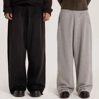 Wide Leg Mid Waist Canvas Hip Hop Casual Work Pants Men Sports Streetwear Polyester/Cotton French Terry Sweatpants Joggers