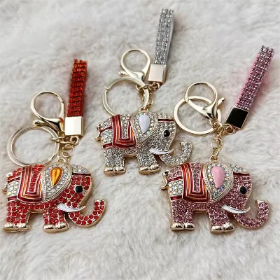 Exquisite Elephant Crystal Keychain Colorful Ethnic Style Jewelry Gift with Diamond for Car Key Bag Pendant Fashion Accessories