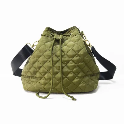 Puffy Quilted Nylon Drawstring Crossbody Shoulder Bag