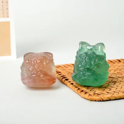 Wholesale Hand Carved Natural Crystal Gemstone Cute Reki Fluorite Chinese lion Carving for Gift