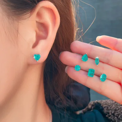 Fine Popular Style S925 Sterling Silver Geometric Heart Shape Paraiba Tourmaline Gemstone Stud Earrings for Jewelry Women