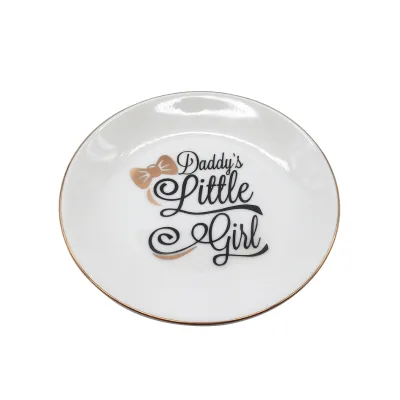 Hot Sale Custom logo Printed Ceramic Ring Trinket Dish Round Jewelry Tray with Golden Edge