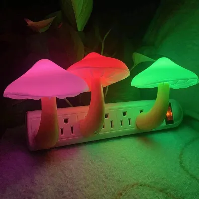7 Colors LED Night Lamps Mushroom Shape Automatic Sensor Wall Lamps Modern Plug-In Bedside Lamp for Kids' Room Christmas Gift