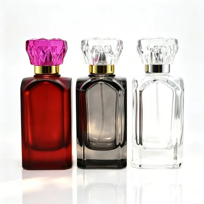 Wholesale Luxury Arched Faceted Rectangular Perfume Glass Bottle 100ml with Glass Cap & Pump Sprayer, Custom Logo Available