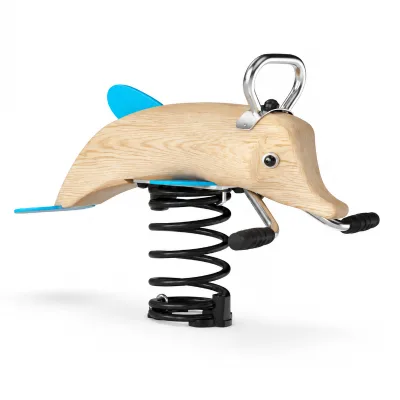 Kids Outdoor Wooden Dolphin Spring Rider Playground Equipment Children Animal Spring Springer Rocker for Kindergarten Park