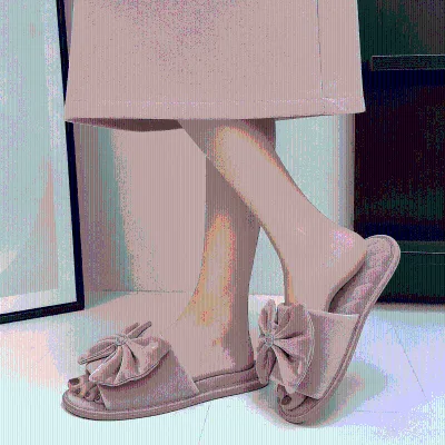 Women's Open-Toe Winter/Summer for Pleated Rhinestone Bow Soft Anti-Slip Comfort Indoor Slide Shoes for Bedroom Lounging
