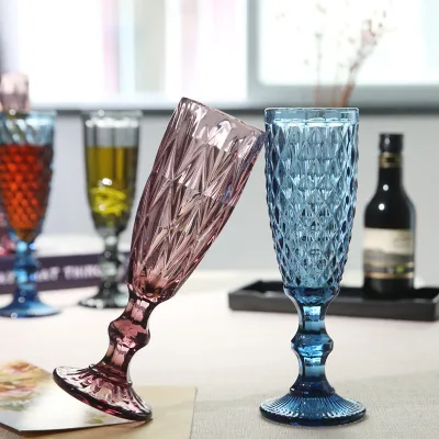 Stock Vintage Color Embossed champagne Glass Goblet