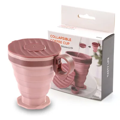 Modern Portable Folding Silicone Coffee Cup with Strap Classic Lid and Straw for Travel or Tea & Mouthwash Caffeine Boosts