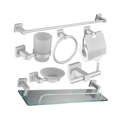 Factory Sale Bathroom Accessories Set Cup Holder Aluminium Fittings Glass Shelf Robe Hook