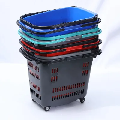 Hot-selling Collapsible Supermarket Plastic Rolling Shopping Basket