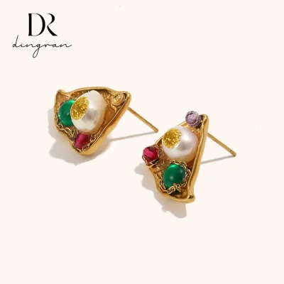 Stainless Steel Accessories Europe and America Popular New Niche Retro Earrings Plated 18K Gold Color diamond Pearl Earrings