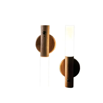 Modern White Inductive PIR Portable Wireless Magnetic Smart Indoor Wall Staircase Lamp USB Rechargeable Wood Led Motion Sensor