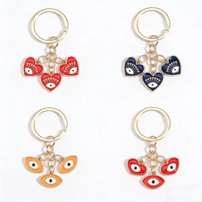 New Heart-shaped Palm Water Drops Devil's Eye Zinc Alloy Keychain