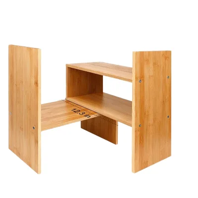 Bamboo Desk Storage Organizer Display Shelf Rack Adjustable Wood Desktop Bookshelf