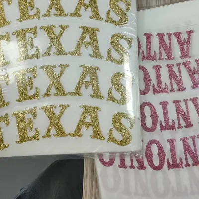 Factory Direct Glitter HTV Durable Washable Clothing Label Bulk Wholesale Custom Size Heat Transfer logo DIY Label for Kidswear