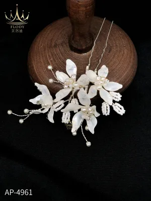 FLODY AP-4961 Handmade Winding Pearl Fabric Flower Bridal Hair Decoration Wedding Ceremony Banquet Travel Photography