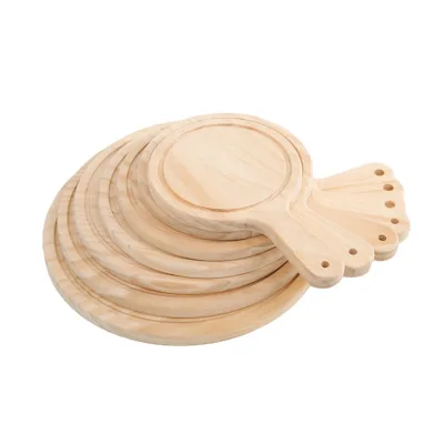 Pine Wood Round Pizza Tray with Handle Solid Wood Pizza Board 8/10/12/14 Inch for Restaurant Home Kitchen Wooden Serving Tray