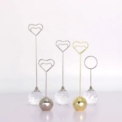New Arrival Simple Food Labels Table Numbers Display Crystal Metal Ball Base Table Card Memo Clip Holder for Hotel Restaurant