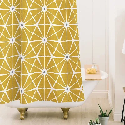 Mustard Yellow Geometric Shower Curtain Mid Century Modern Starburst Abstract Waterproof Fabric Bathroom Decor