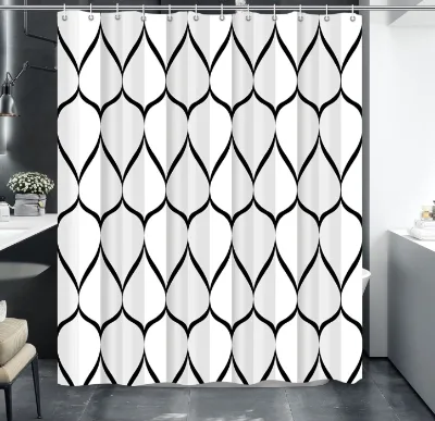 White Black Fabric 180*180cm Cloth Shower Curtain, Waterproof Design and PE, Quick-Drying