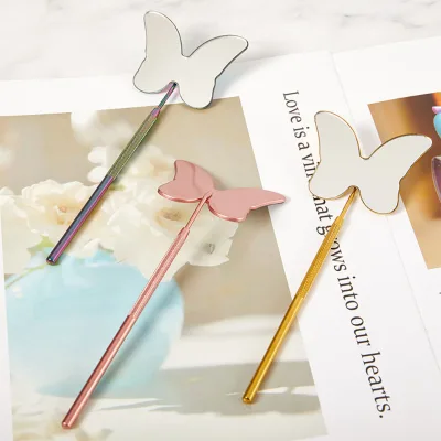 High Quality Custom Logo Butterfly Flower Plastic Cosmetic Handheld Mirror for Eyelashes Makeup Low MOQ Supplier