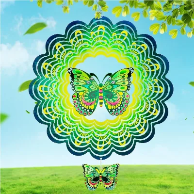 Metal Wind Spinner for Garden & Outdoor Decoration Customized Color UV Printed Butterfly Design Kikusui Brand