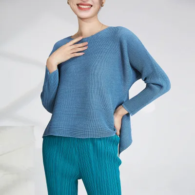 2025 Spring Long Sleeve T-shirt Women Plus Size Pullover Designer Unique Pleated Tops Women Clothing Manufacturer