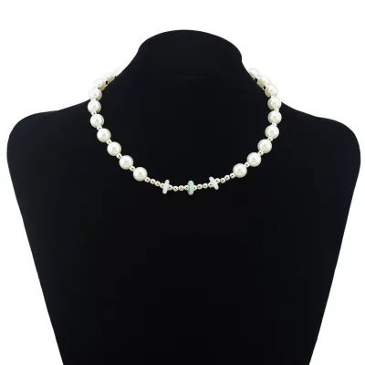 Imitation Pearl Beaded Choker Necklace Mixed Light Green Flat Stone Spacer Beads Elegant Women Daily Vacation Neck Jewelry1308