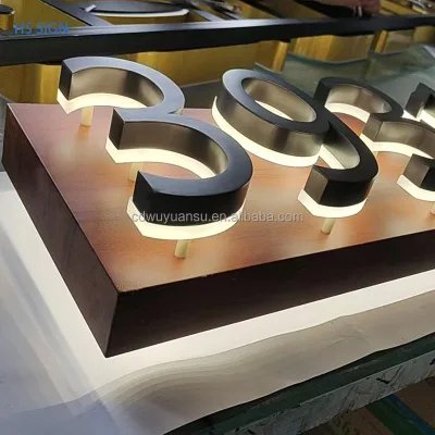 Wood Grain Base with Black Stainless Steel Backlit Letters Suitable for Custom Orders for Shops Restaurants and Schools