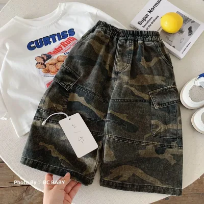 Bangcheng Boys Cotton Camouflage Korean-Style Workwear Long Loose-Fit Pants 2026 Autumn New