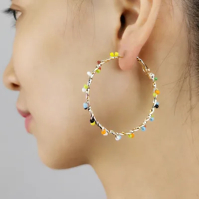 Fashion New Style Handmade Round Earrings Circle Jewelry Women Resin Wire Gold Plated Hoop Earrings