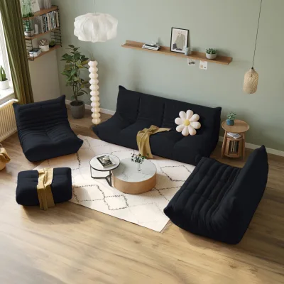 Classic Design Black Lazy Chair Teddy Fabric Comfort Sofa Upholstered