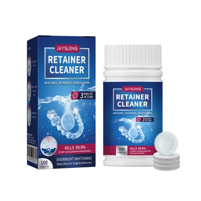 Jaysuing 100 PCS Fragrance Denture Deep Cleaning Tablets Remove Stain Tartar Bad Odor Retainer & Denture Retainer Cleaner