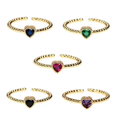 2022 Cute Minimalist Fine Jewelry Copper Gold Plated Heart Shape Rhinestone Opening Adjustable Ring for Girls