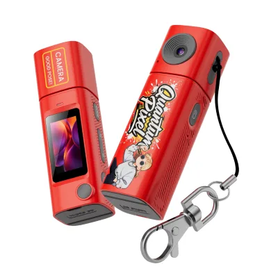 Cheap 2K CCD Mini Selfie Rotation Lens Digital Camera with Graffiti Design Small Keychain