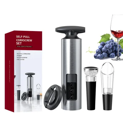 T-Shape Metal 4 Pcs Portable Electric Wine Aerator and Electric Wine Bottle Opener Corkscrew Set Gift Box for Men