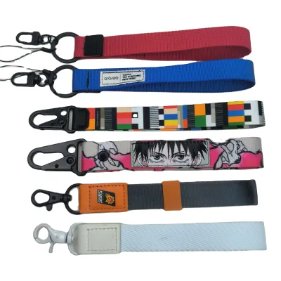 Cheap Personalized Design Short Key Lanyard Dye Sublimation Wrist Strap Key Chain Woven Lanyard With Eagle Hook