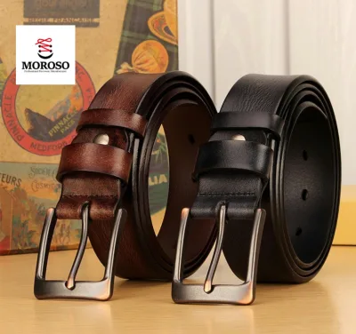 Vintage Men's Handmade Full Top Layer Cowhide Leather Belt Pure for Men with Full Grain on Jeans