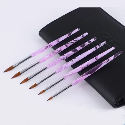 Custom Logo 6Pcs Nail Acrylic Brush Set Purple Acrylic Handle Nail Crystal Brushes Kit Wholesale for Nail Supply