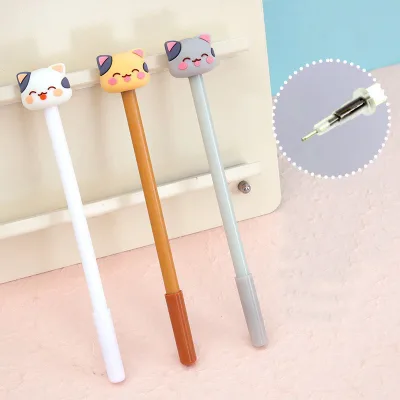 Kawaii 3D Silicone Cartoon Animal Gel Ink Pen Cute Bear Cat Fruit Cactus Black Ink Gel Pen Student School Stationery