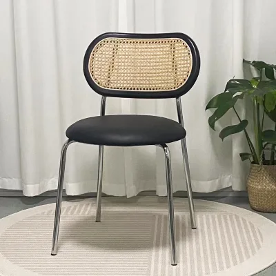 Customized Retro Rattan and Solid Wood Dining Chair Modern Design Household Bow Chair for Home Furniture