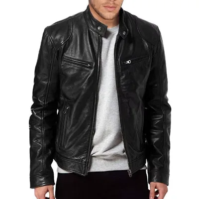 SIRUI 2025 Plus Size Wholesale Embroidery Fashion PU Leather Zipper Jacket Men Spring Coat Stand Collar Slim Casual Short