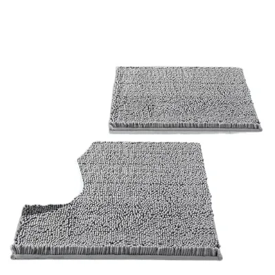 Ultra Absorbent Soft Plush Shaggy Bathtub Chenille Toilet 2 Piece U-Shaped Bathroom Rugs Bath Mat Set for Rest Room