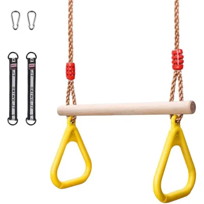 Trapeze Swing Bar With Plastic Ring Playground Hanging Toys with Gym Rings Bar Kit for Children Kids
